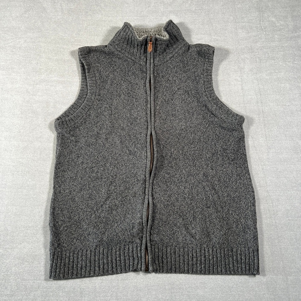 Haggar Full Zip Fleece Lined Mock Neck Sweater Vest Mens M Gray Cotton Blend
